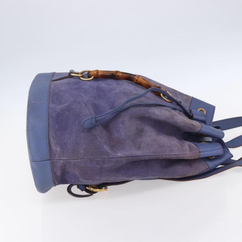 GUCCI Bamboo Backpack Suede Leather Blue Gold 003 2855 0043 0 Auth BA7788 - Picture 4 of 16